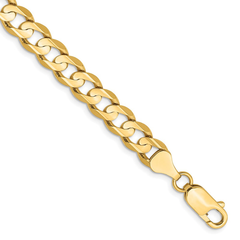 8 Inch 14K Yellow Gold 6.75mm Open Concave Curb Chain Bracelet