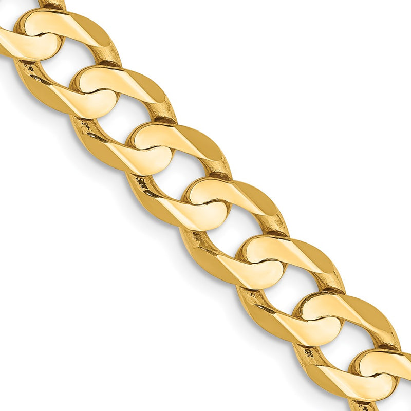 24 Inch 14K Yellow Gold 6.75mm Open Concave Curb Chain Necklace
