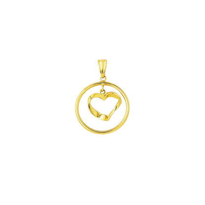 14K Yellow Gold Heart Hoop Pendant