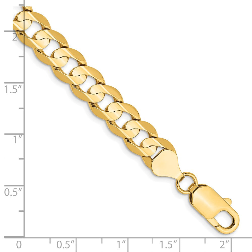 9 Inch 14K Yellow Gold 7.5mm Open Concave Curb Chain Bracelet
