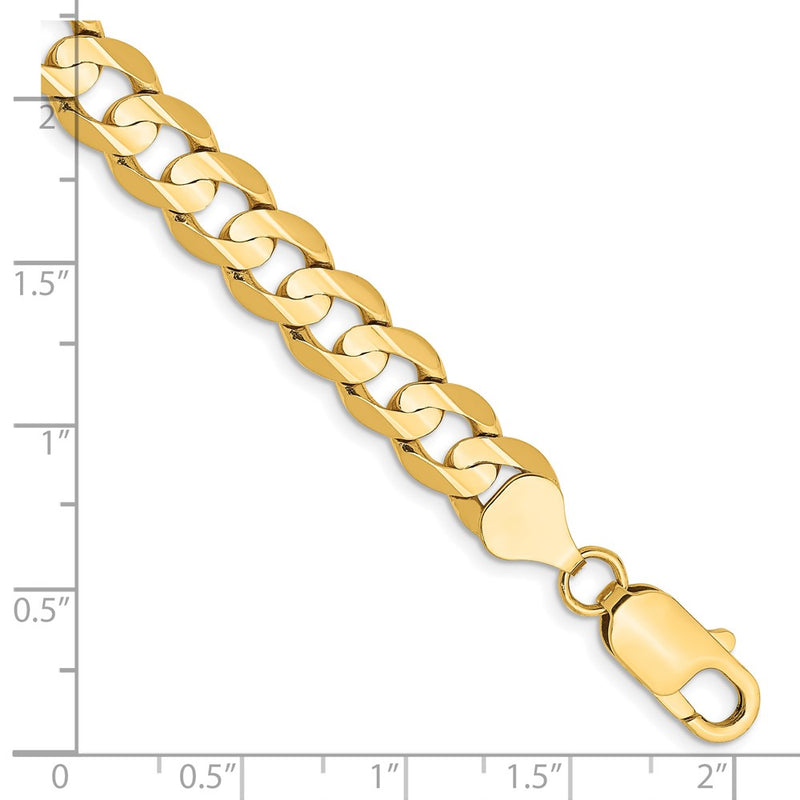 9 Inch 14K Yellow Gold 7.5mm Open Concave Curb Chain Bracelet