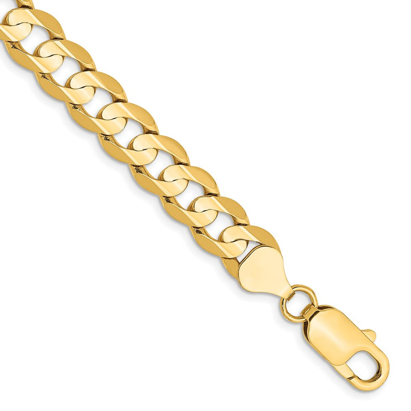 8 Inch 14K Yellow Gold 7.5mm Open Concave Curb Chain Bracelet