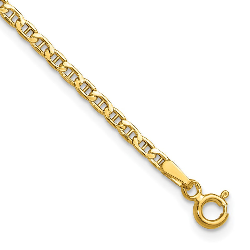 8 Inch 14K Yellow Gold 2.4mm Semi Solid Anchor Chain Bracelet