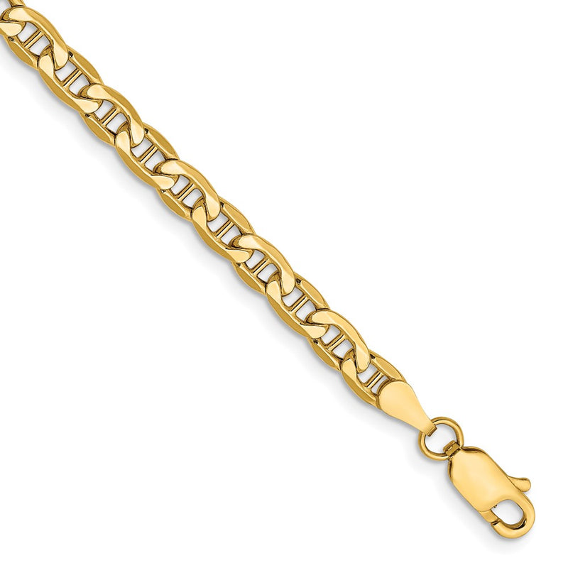 7 Inch 14K Yellow Gold 4mm Semi Solid Anchor Chain Bracelet