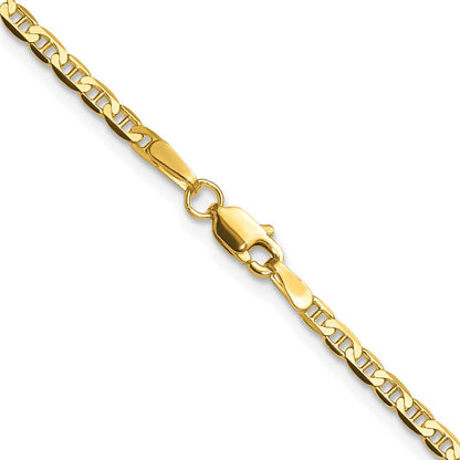 16 Inch 14K Yellow Gold 2.4mm Concave Anchor Chain Necklace