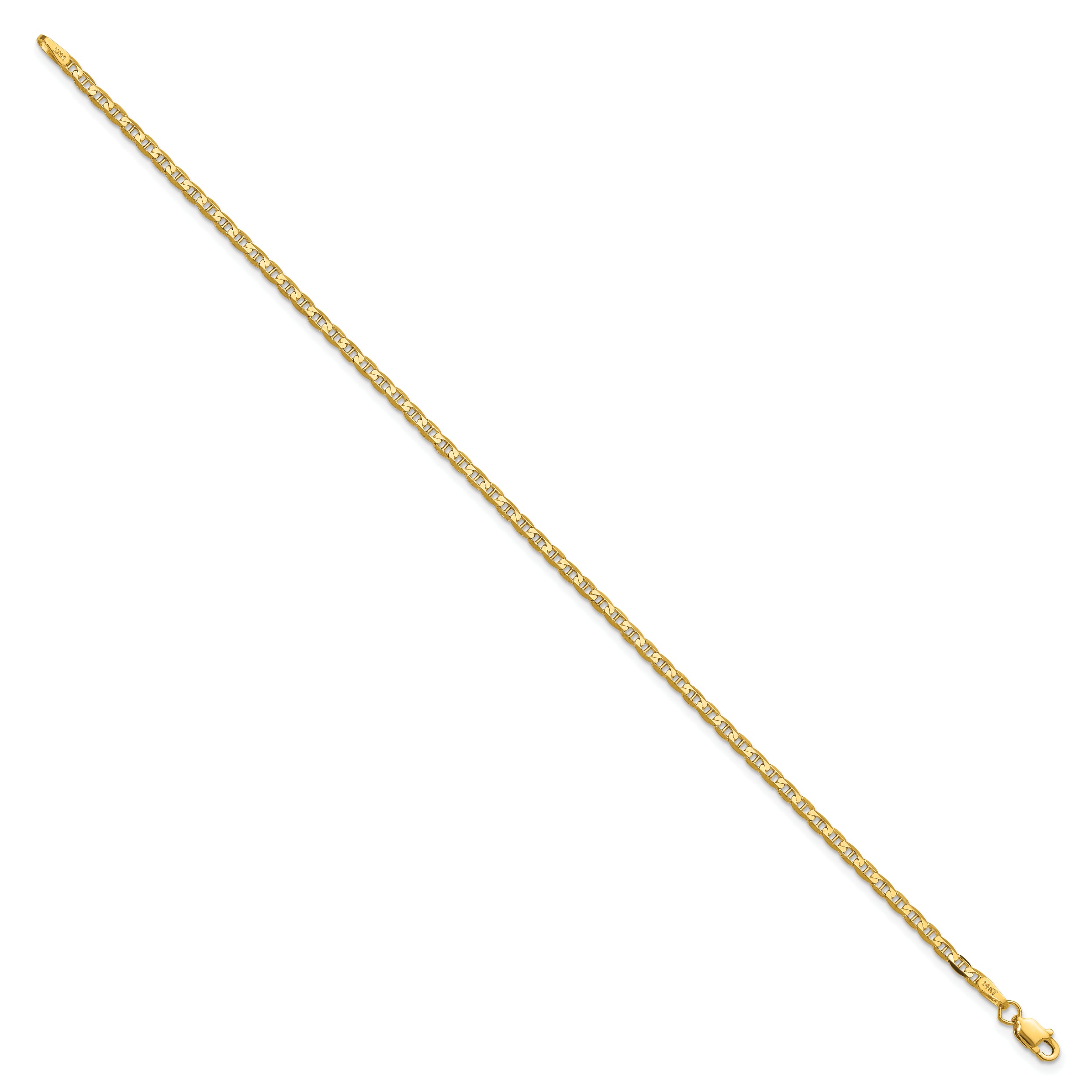 7 Inch 14K Yellow Gold 2.4mm Concave Anchor Chain Bracelet