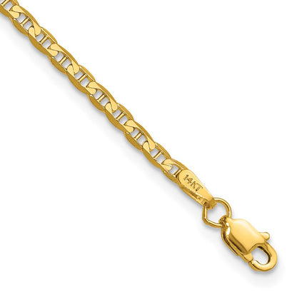 7 Inch 14K Yellow Gold 2.4mm Concave Anchor Chain Bracelet