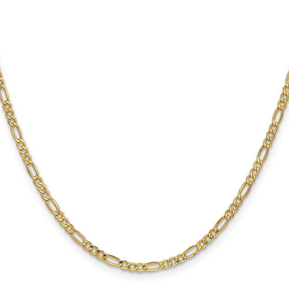 24 Inch 14K Yellow Gold 2.5mm Semi Solid Figaro Chain Necklace