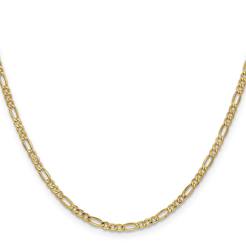 24 Inch 14K Yellow Gold 2.5mm Semi Solid Figaro Chain Necklace