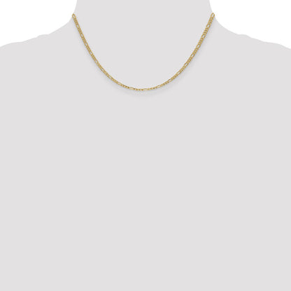16 Inch 14K Yellow Gold 2.5mm Semi Solid Figaro Chain Necklace