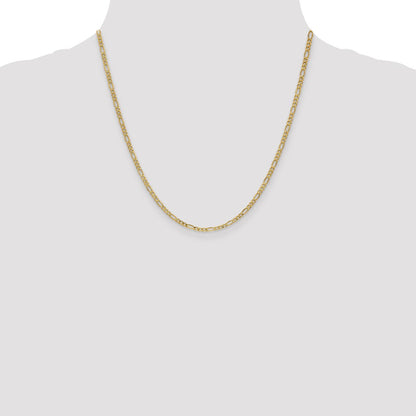 2 Inch 14K Yellow Gold 2.5mm Semi Solid Figaro Chain Necklace