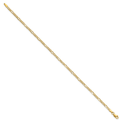 8 Inch 14K Yellow Gold 2.5mm Semi Solid Figaro Chain Bracelet