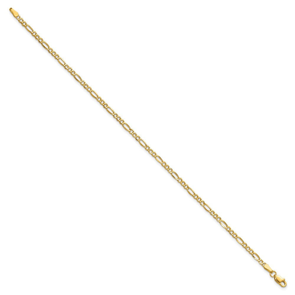 8 Inch 14K Yellow Gold 2.5mm Semi Solid Figaro Chain Bracelet