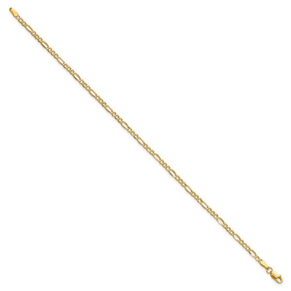 8 Inch 14K Yellow Gold 2.5mm Semi Solid Figaro Chain Bracelet