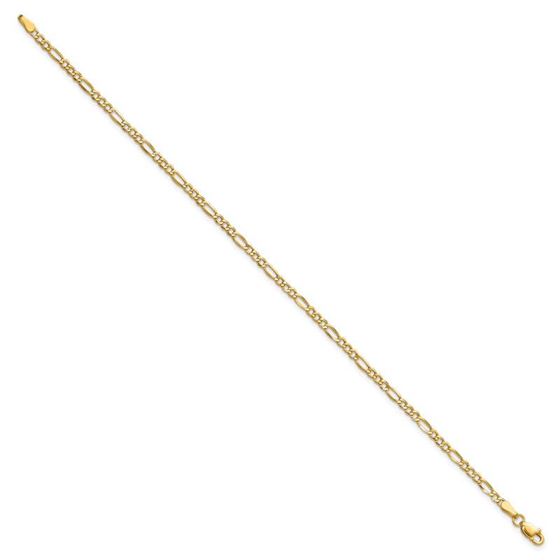 8 Inch 14K Yellow Gold 2.5mm Semi Solid Figaro Chain Bracelet