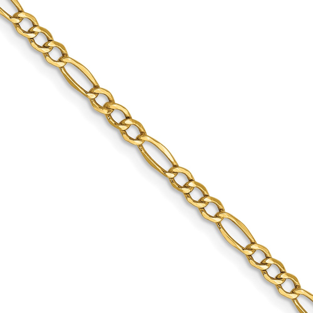 24 Inch 14K Yellow Gold 2.5mm Semi Solid Figaro Chain Necklace