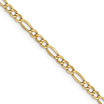 24 Inch 14K Yellow Gold 2.5mm Semi Solid Figaro Chain Necklace