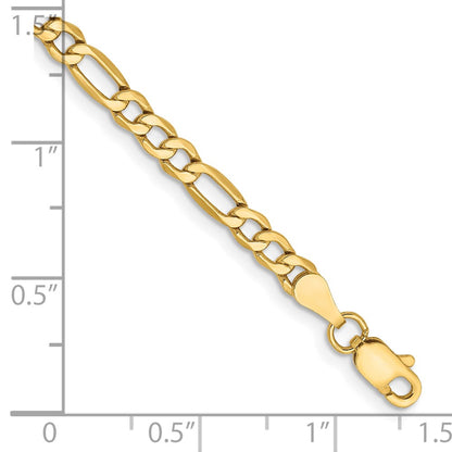 7 Inch 14K Yellow Gold 3.5mm Semi Solid Figaro Chain Bracelet