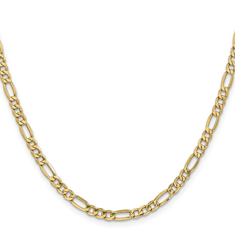 22 Inch 14K Yellow Gold 4.2mm Semi Solid Figaro Chain Necklace