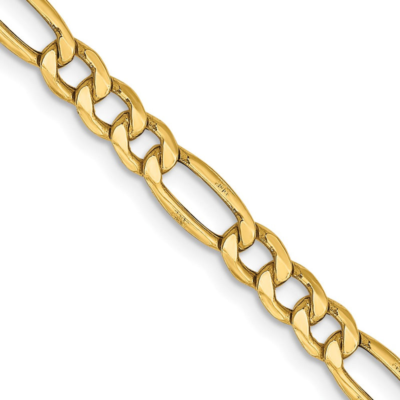 18 Inch 14K Yellow Gold 4.2mm Semi Solid Figaro Chain Necklace