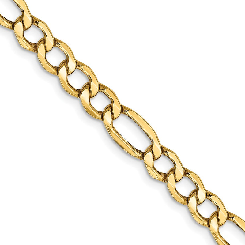 22 Inch 14K Yellow Gold 5.75mm Semi Solid Figaro Chain Necklace