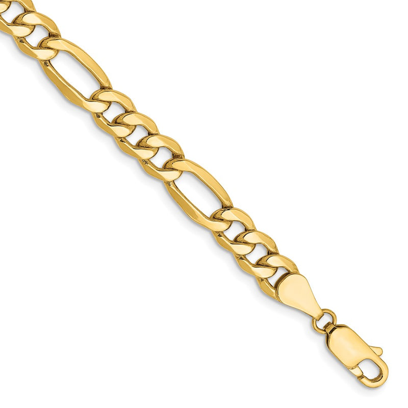 8 Inch 14K Yellow Gold 6.25mm Semi Solid Figaro Chain Bracelet