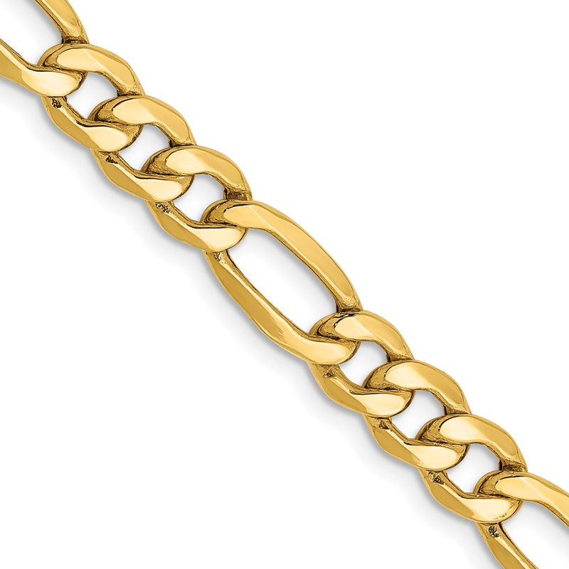24 Inch 14K Yellow Gold 6.25mm Semi Solid Figaro Chain Necklace