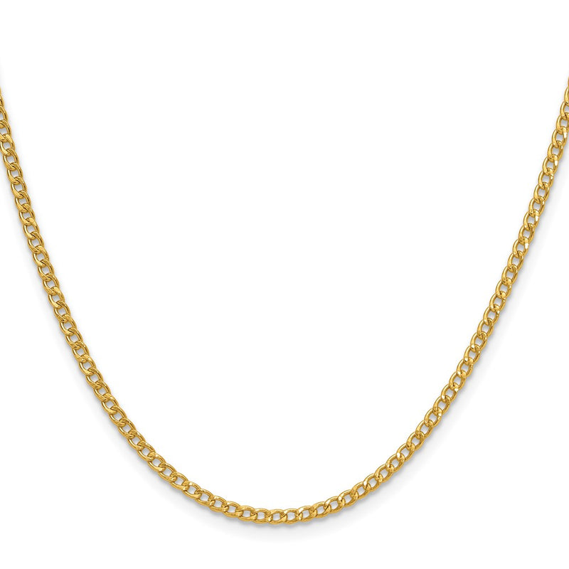 24 Inch 14K Yellow Gold 2.5mm Semi Solid Curb Chain Necklace