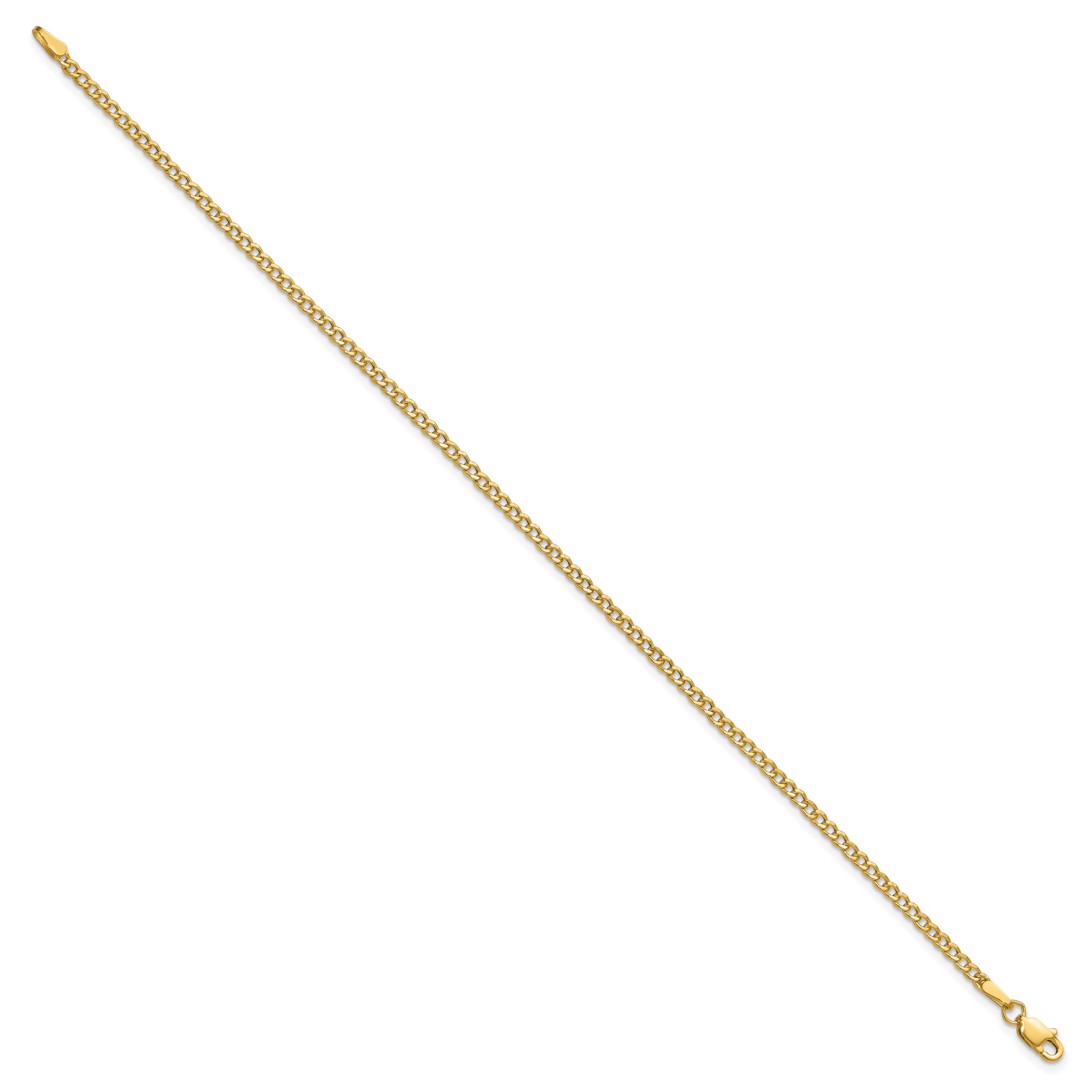 7 Inch 14K Yellow Gold 2.5mm Semi Solid Curb Chain Bracelet