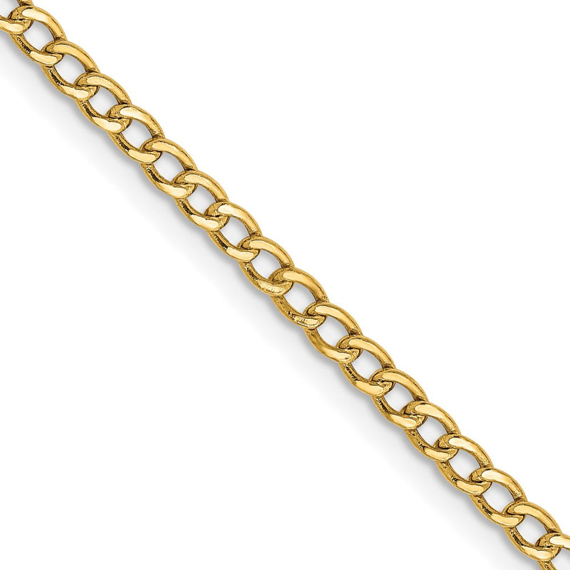 24 Inch 14K Yellow Gold 2.5mm Semi Solid Curb Chain Necklace