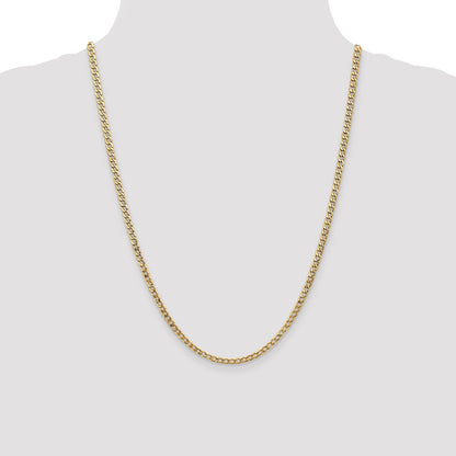 24 Inch 14K Yellow Gold 3.35mm Semi Solid Curb Chain Necklace