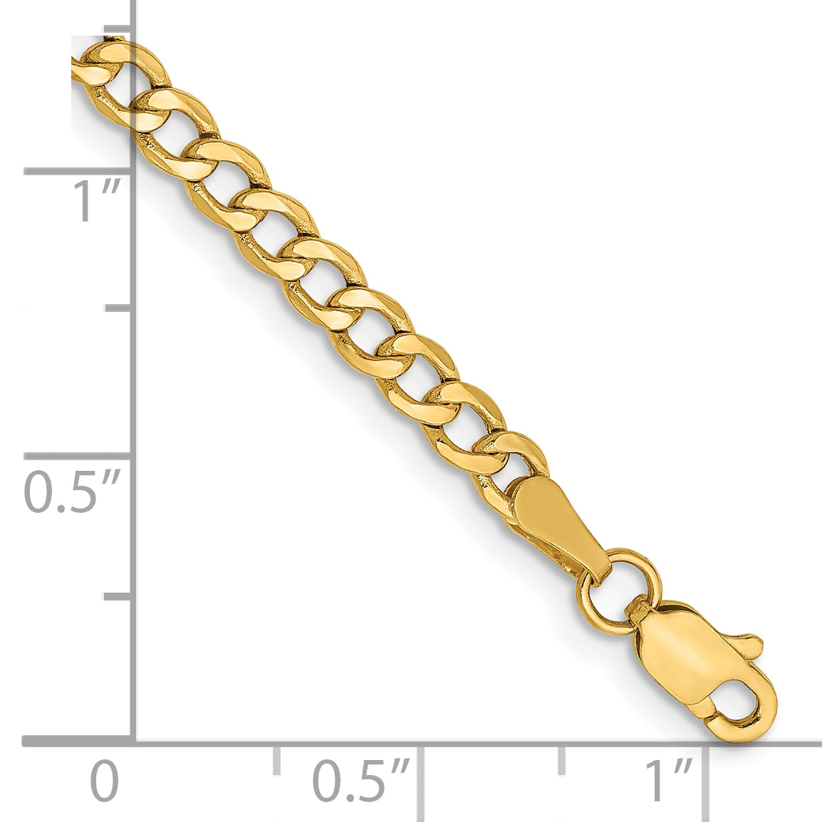 8 Inch 14K Yellow Gold 3.35mm Semi Solid Curb Chain Bracelet