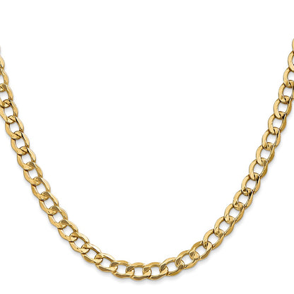 22 Inch 14K Yellow Gold 5.25mm Semi Solid Curb Chain Necklace