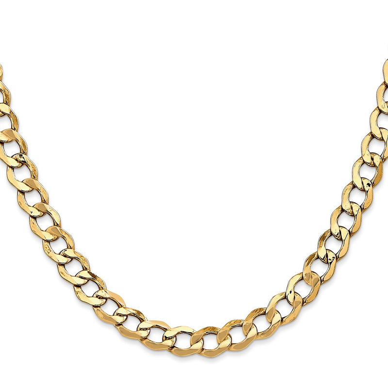 22 Inch 14K Yellow Gold 6.5mm Semi Solid Curb Chain Necklace