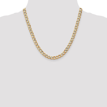 2 Inch 14K Yellow Gold 6.5mm Semi Solid Curb Chain Necklace