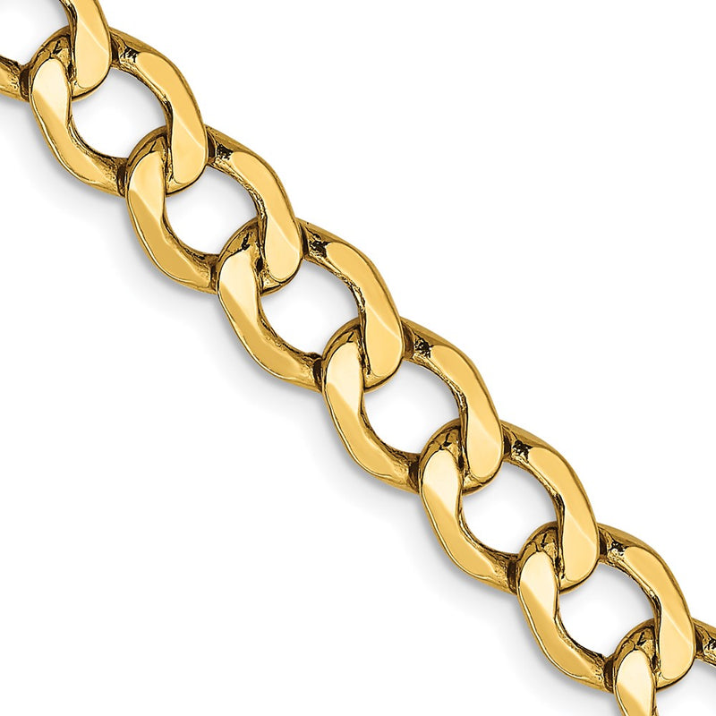 22 Inch 14K Yellow Gold 6.5mm Semi Solid Curb Chain Necklace