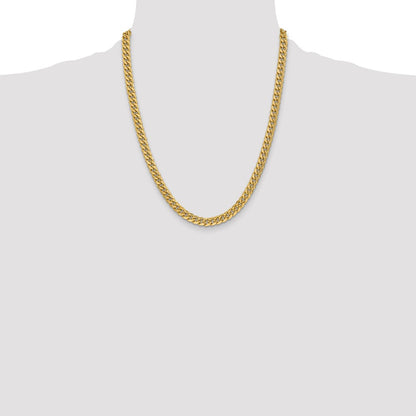 22 Inch 14K Yellow Gold 6mm Semi Solid Miami Cuban Chain Necklace