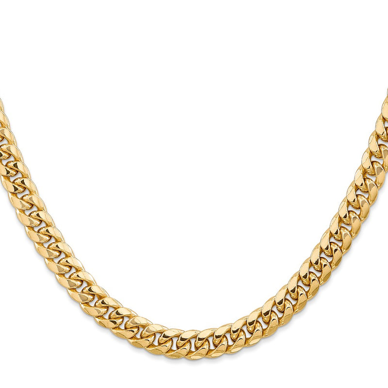 22 Inch 14K Yellow Gold 6.75mm Semi Solid Miami Cuban Chain Necklace