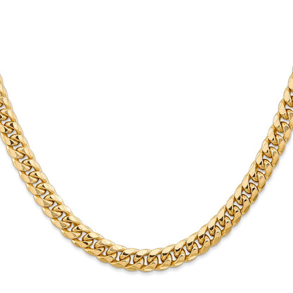 26 Inch 14K Yellow Gold 6.75mm Semi Solid Miami Cuban Chain Necklace