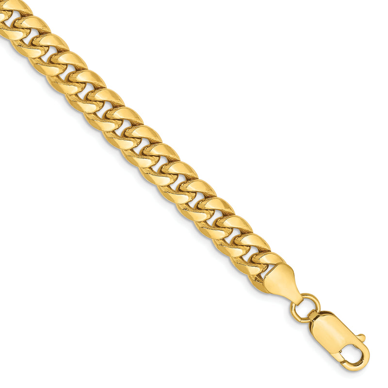 9 Inch 14K Yellow Gold 6.75mm Semi Solid Miami Cuban Chain Bracelet