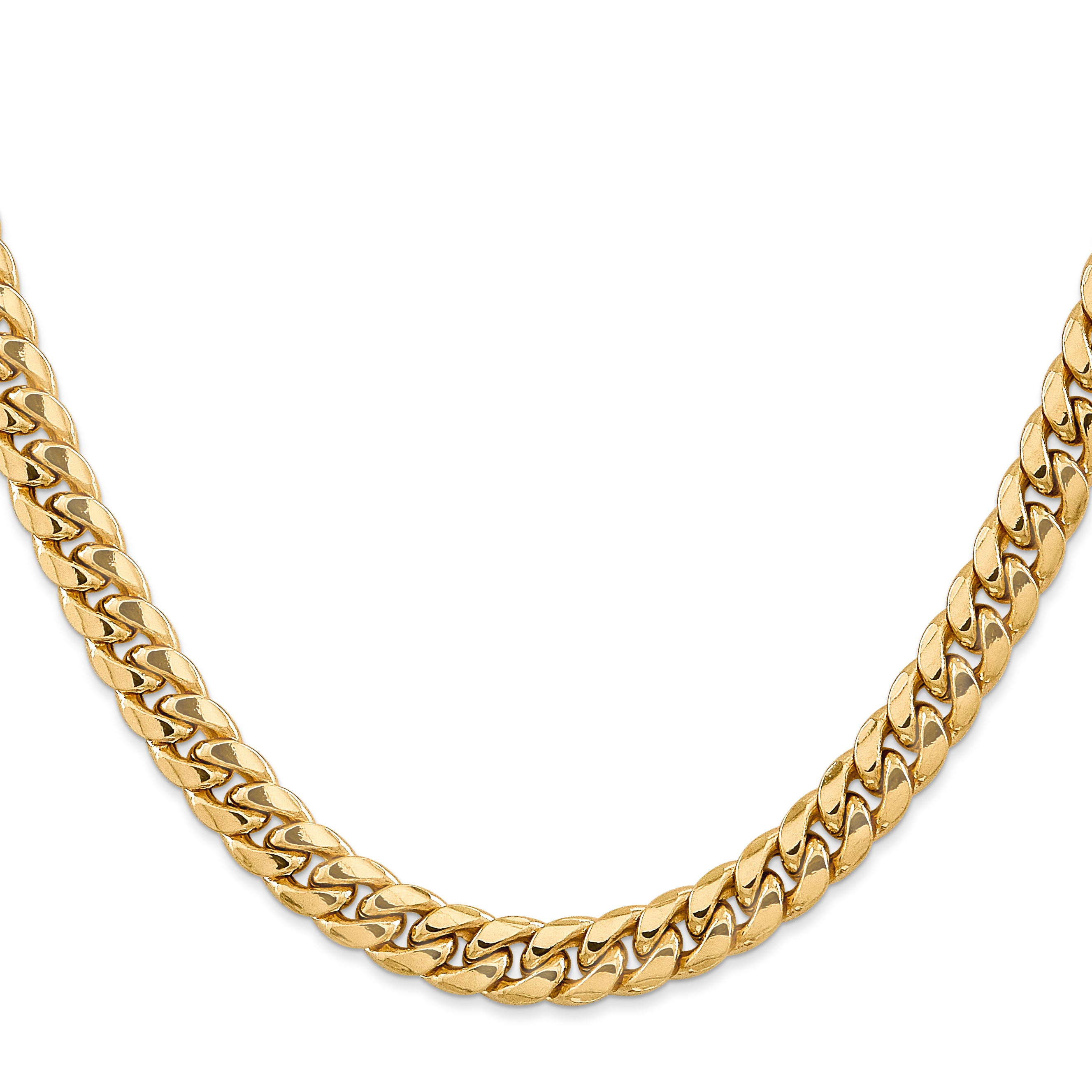 2 Inch 14K Yellow Gold 7.3mm Semi Solid Miami Cuban Chain Necklace