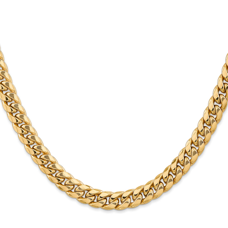 2 Inch 14K Yellow Gold 7.3mm Semi Solid Miami Cuban Chain Necklace