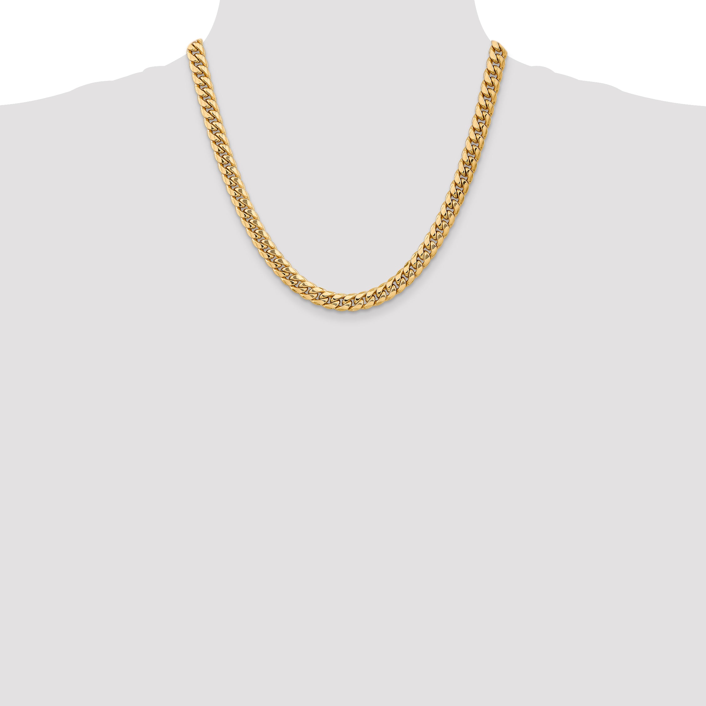 2 Inch 14K Yellow Gold 7.3mm Semi Solid Miami Cuban Chain Necklace