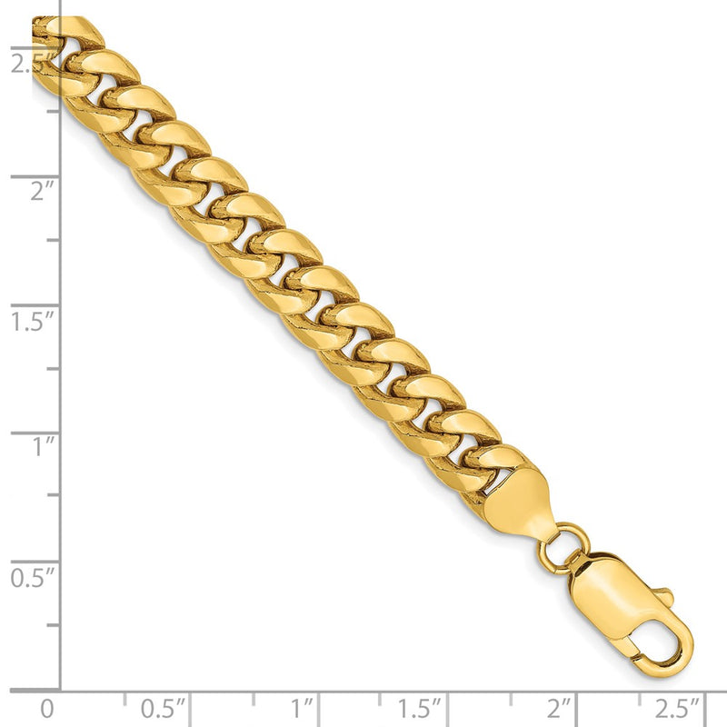 8 Inch 14K Yellow Gold 7.3mm Semi Solid Miami Cuban Chain Bracelet