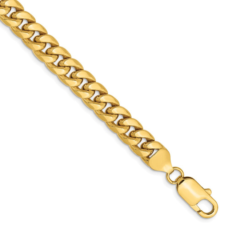 8 Inch 14K Yellow Gold 7.3mm Semi Solid Miami Cuban Chain Bracelet