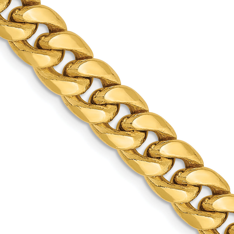 2 Inch 14K Yellow Gold 7.3mm Semi Solid Miami Cuban Chain Necklace