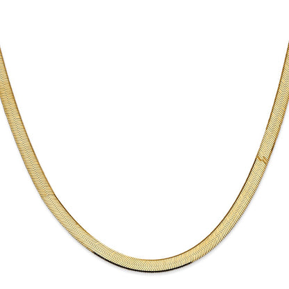 22 Inch 14K Yellow Gold 5.5mm Silky Herringbone Chain Necklace