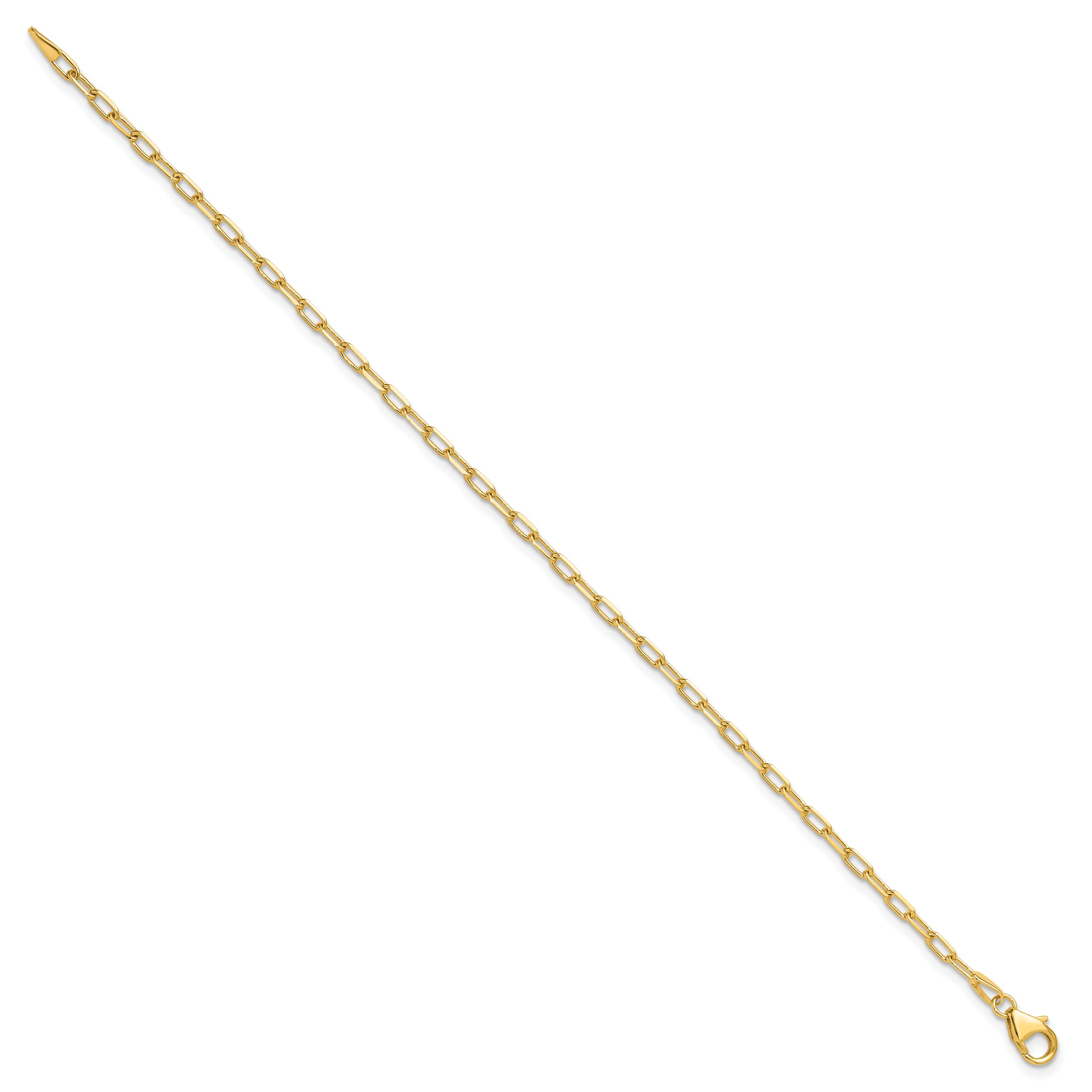 8 Inch 14K Yellow Gold 2.2mm Solid Beveled D/C Paperclip Chain Bracelet