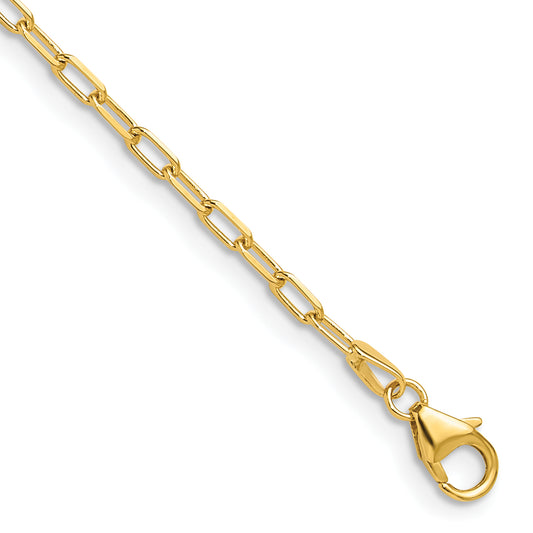 8 Inch 14K Yellow Gold 2.2mm Solid Beveled D/C Paperclip Chain Bracelet