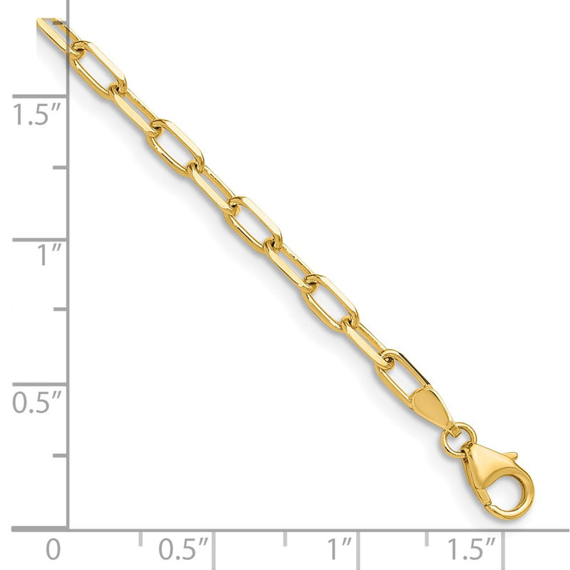 8 Inch 14K Yellow Gold 3.0mm Solid Beveled D/C Paperclip Chain Bracelet